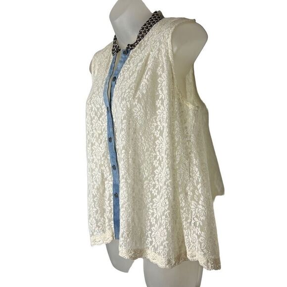 Free people Ivory Lace Button Down Sleeveless Top XS - Picture 5 of 7